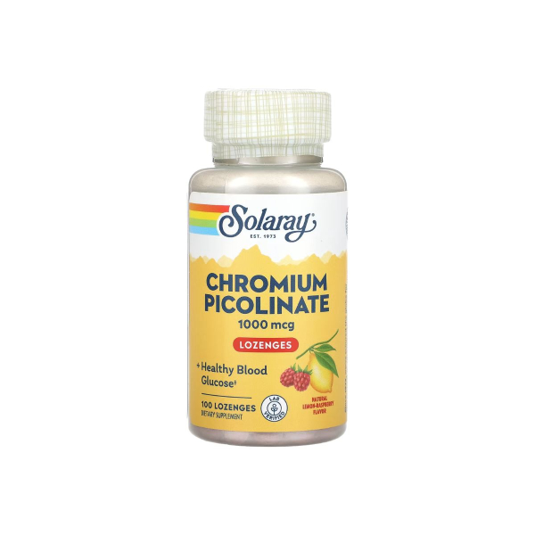 Піколінат хрому Solaray Chromium Picolinate, Lozenges (лимон і малина) 1000 мкг, 100 льодяників