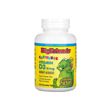 Вітамін D3 для дітей Natural Factors Big Friends Vitamin D3 (ягідний смак) 250 жувальних таблеток 