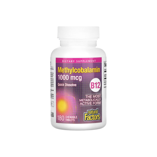 Вітамін Natural Factors B12 Methyl, 1000 мкг, 180 жувальних таблеток