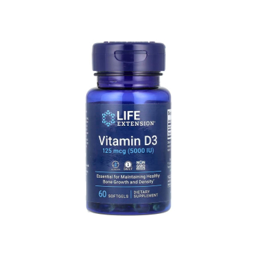 Витамин Life Extension Vitamin D3, 125 мкг (5000 IU), 60 софтгелей