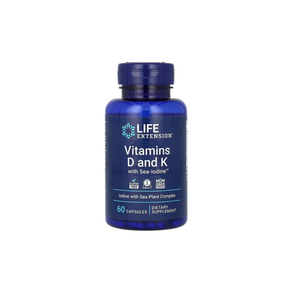 Витамины D3 и K2 с йодом Life Extension Vitamins D and K with Sea-Iodine, 60 капсул