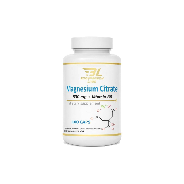 Магній + В6 Bodyperson Labs Magnesium Citrate + B6, 800 мг, 100 капсул