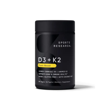 Вітамін D3 + K2 Sports Research Vegan D3 5000 МО + K2 100 мкг, 60 софтгелів