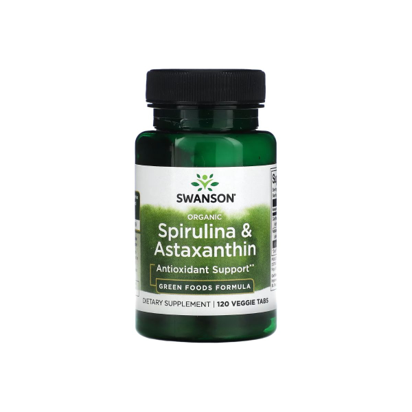 Спіруліна й астаксантин Swanson Organic Spirulina & Astaxanthin, 120 таблеток