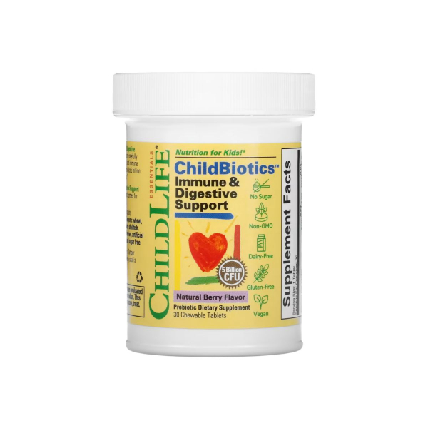 Пробіотики для дітей ChildLife Essentials ChildBiotics Immune + Digestive, 30 жувальних таблеток