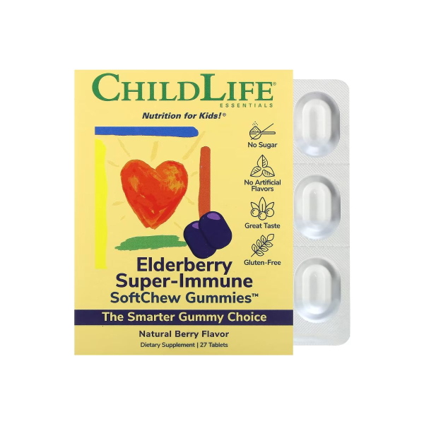 Бузина ChildLife Essentials Elderberry Super-Immune SoftMelts, 27 таблеток