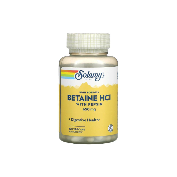 Бетаїн Solaray High Potency Betaine HCl, 650 мг, 100 капсул 