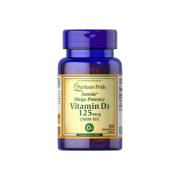 Витамин Puritan's Pride Vitamin D3, 125 мкг (5000 IU), 100 софтгелей