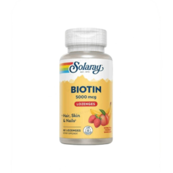 Біотин Solaray Biotin (фруктовий смак) 5000 мкг, 60 пастилок