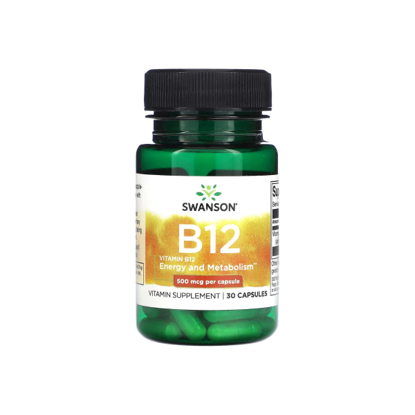 Витамин Swanson Vitamin B12, 500 мкг, 30 капсул
