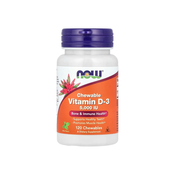Вітамін Now Foods Vitamin D3 5000 IU (м'ята) 120 жувальних таблеток