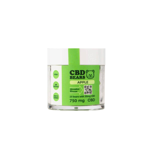 Желейні CBD ведмедики Full Spectrum Hemp Factor (яблуко) 750 мг, 25 желейних ведмедиків