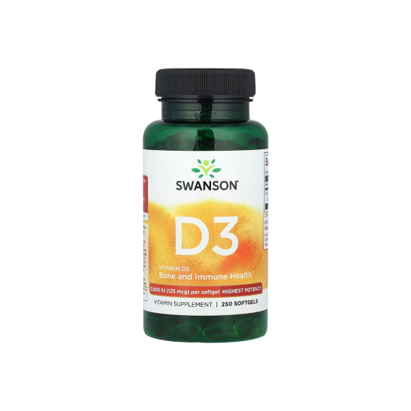 Вітамін Swanson Vitamin D3 High Potency 5000 IU, 125 мкг, 250 софтгелів