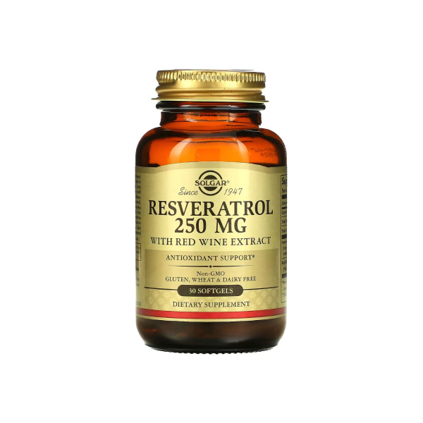 Добавка Solgar Resveratrol with Red Wine Extract, 250 мг, 30 капсул