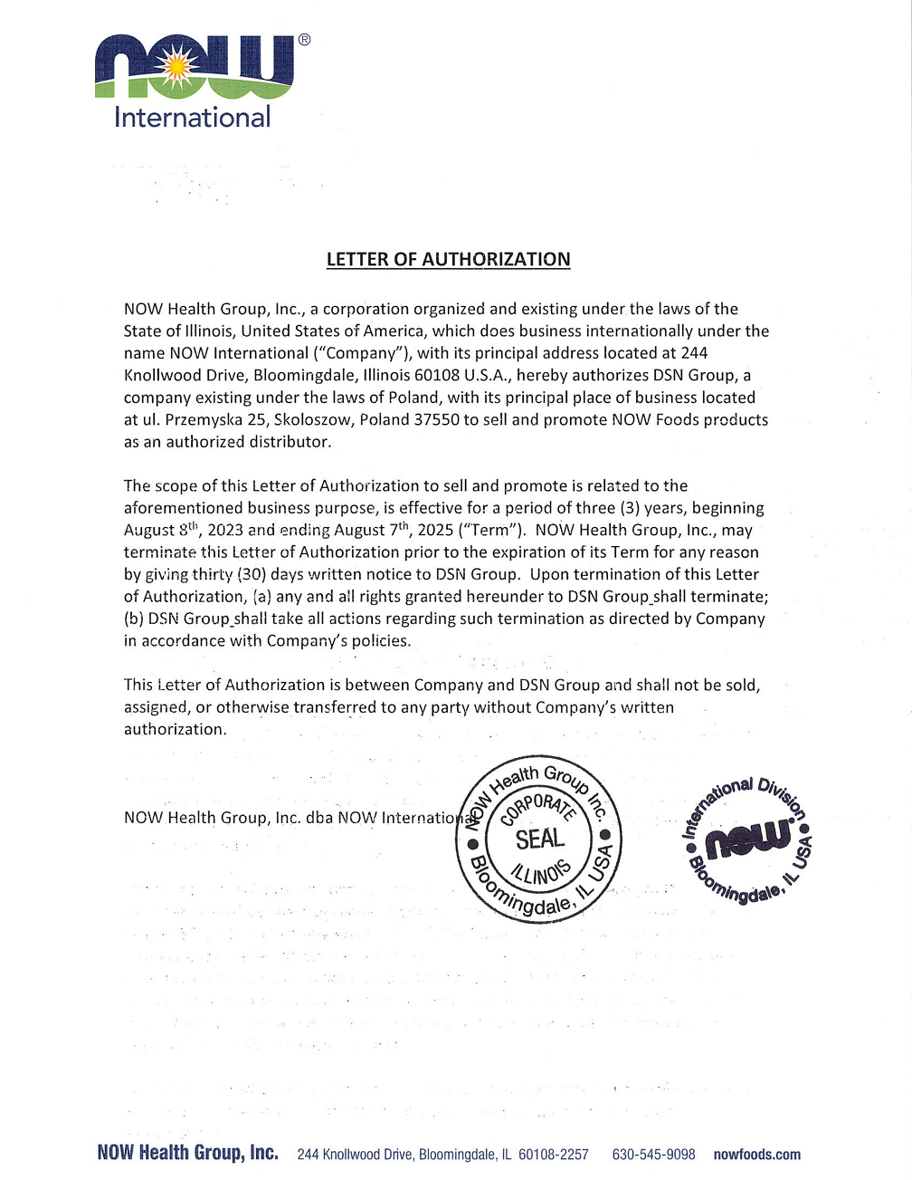 Now Foods Letter of Authorization